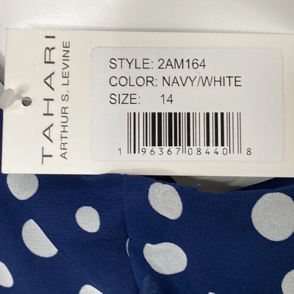 Tahari NEW Navy Blue & White Polka Dot Hi-Lo Midi Dress Size 14 - Picture 8 of 13